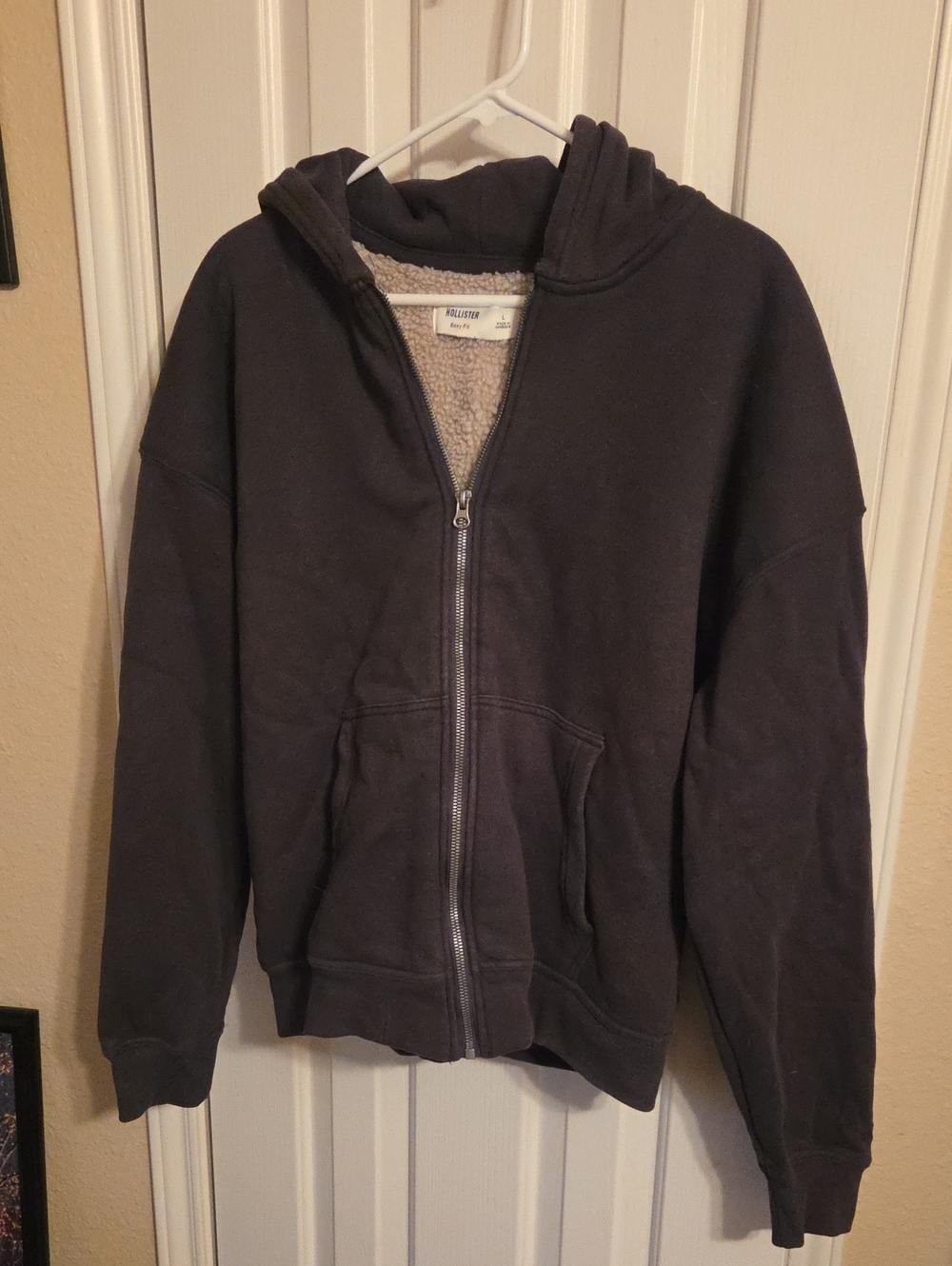 Hollister Charcoal Sherpa-Lined Zip Hoodie